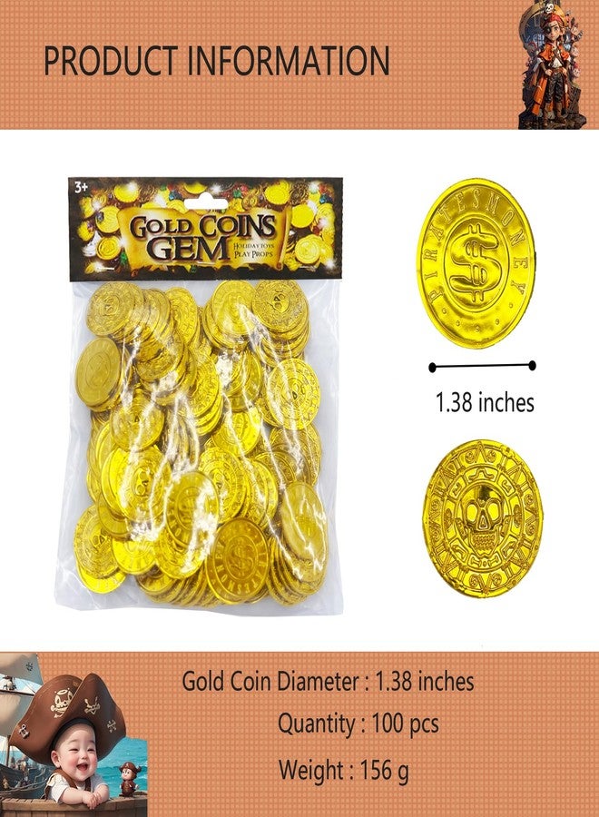 Flyekist Gold Coins Plastic - 100 Count Kids Play Money Pirate Tokens - Fake Gold Coins for St. Patricks Day Party Favors,Pirate Party,Treasure Hunt Game - Image 2